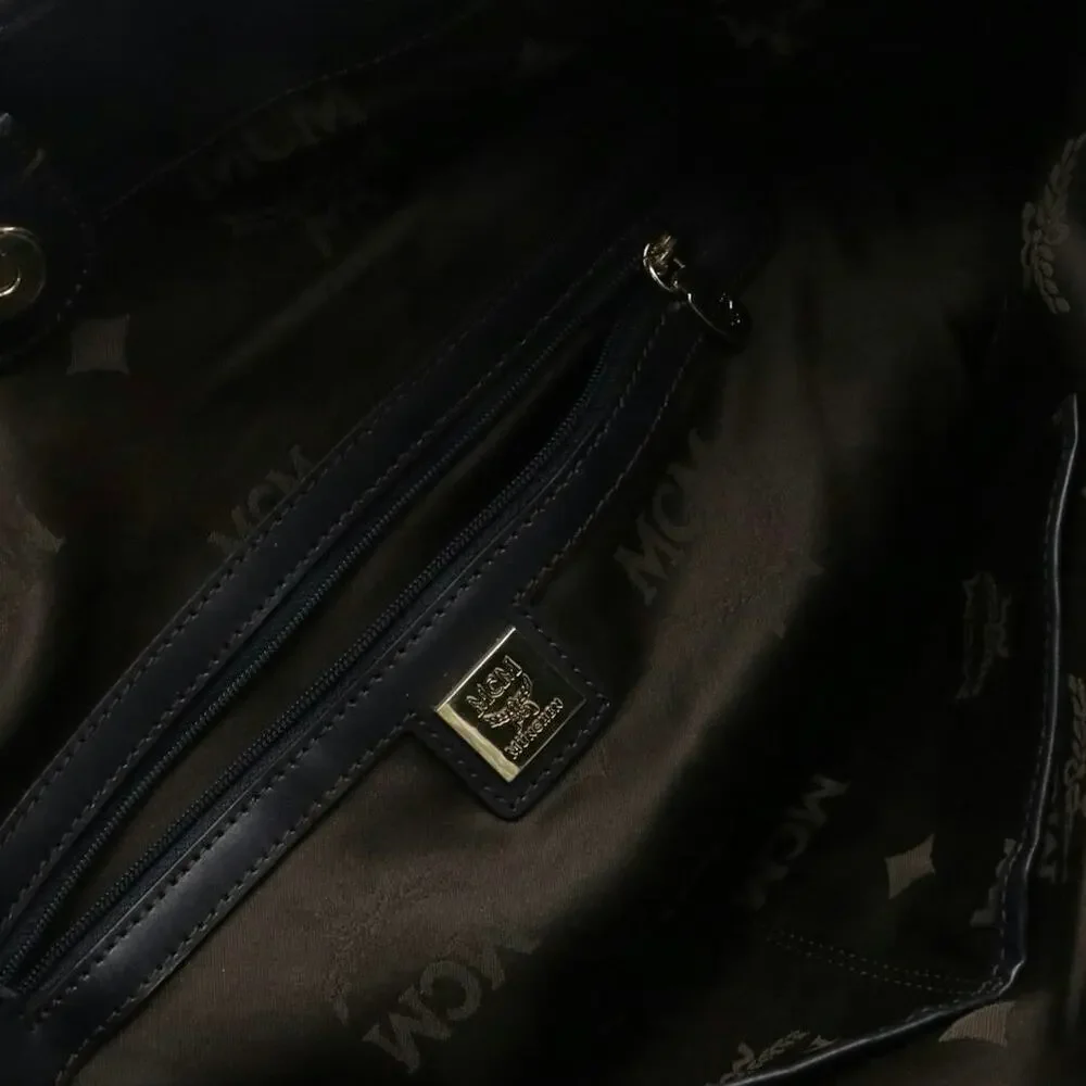 Authenticated MCM Black Hobo Visetos Canvas & Calfskin Leather Purse